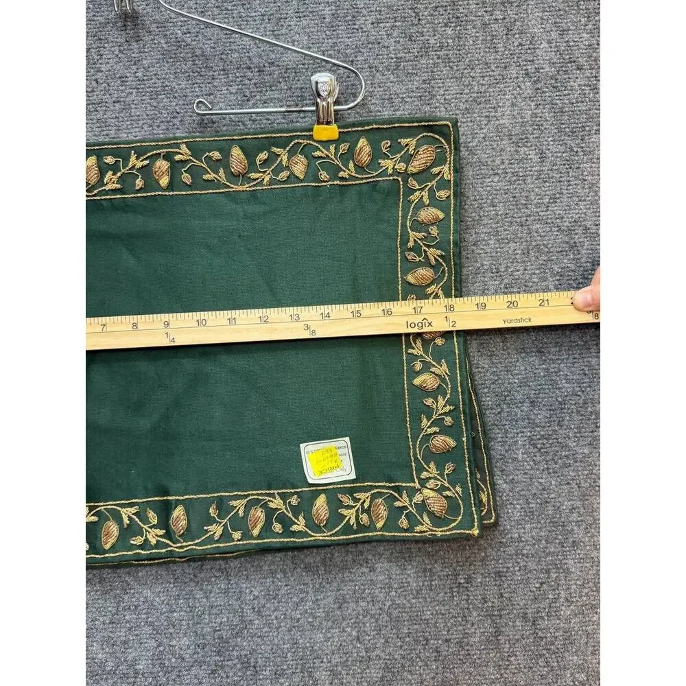 Set of 3 Green Gold Embroidered Placemats Table Mats Holiday Decor
